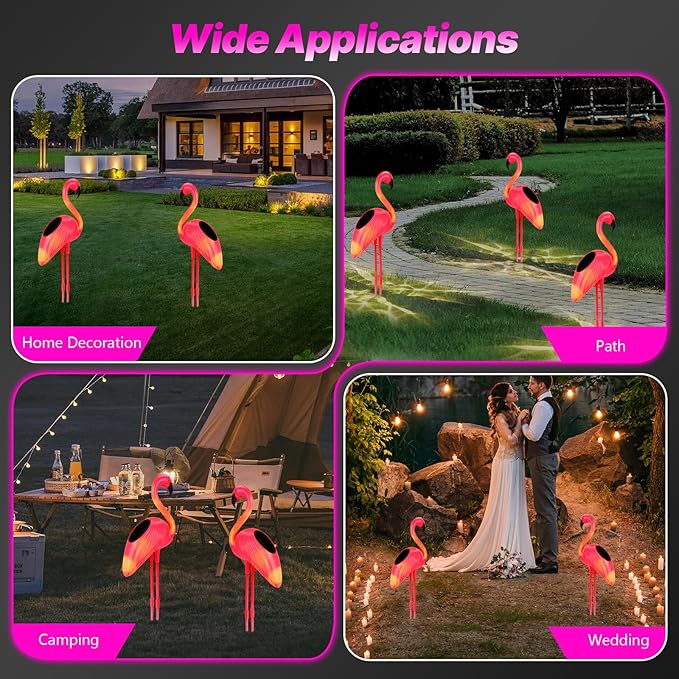 Solar Flamingo Lights 2 Pcs, Home Flamingo Ornament Light, Outdoor Decor Light for Lawns, Patios, Backyards, Pathways, Garden, Flamingo Decorations for Wedding, Christmas, Valentine, Gift for Women