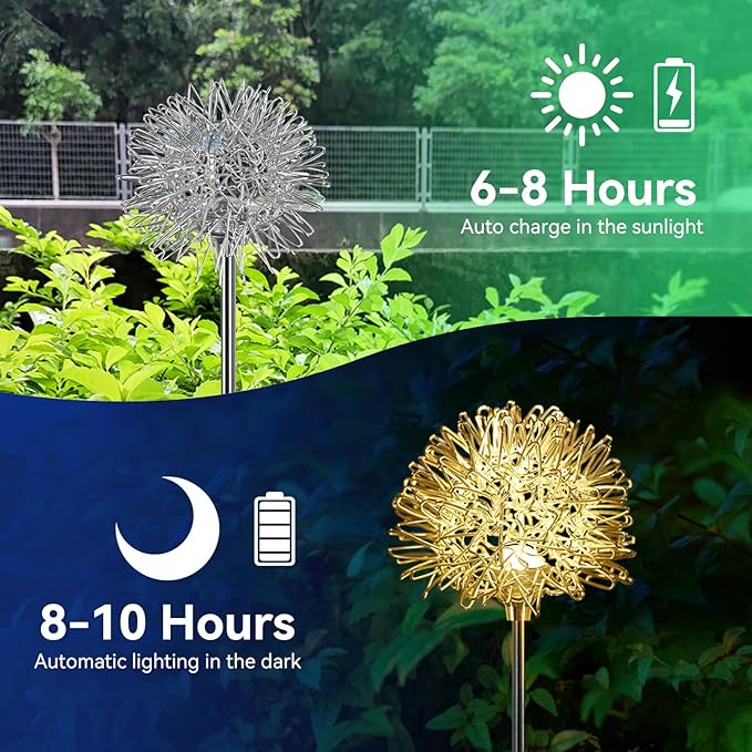 Solar Garden Lights Outdoor-2 Pack Decorative Light, Waterproof Solar Outdoor Lights Auto ON/Off Solar Lights for Garden Gifts for Pathway Party Christmas, Warmwhite