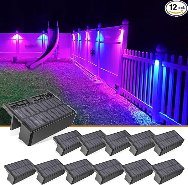 VOLISUN 12-Pack 1800mAh Outdoor Solar Fence Lights - Waterproof LED Color Glow for Step, Railing, Wall, Stairs | Lumora