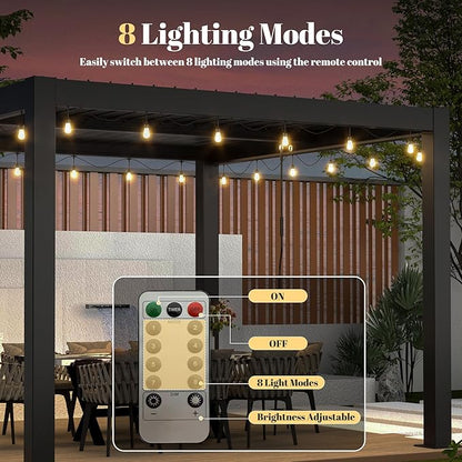 LED Outdoor String Lights, Bulbs Shatterproof Patio Lights with 8 Lighting Modes, 4-Level Dimmable Warm White, Waterproof Hanging Lights for Garden, Pergola, Bistro, Party Decor, Dimmable 2700K (62FT)