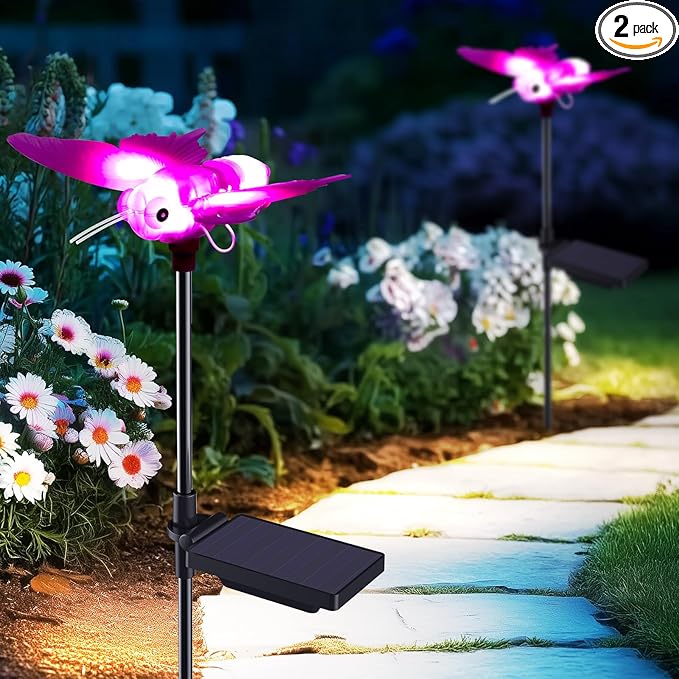 Outdoor Solar Lights for Yard, Self-Swinging Solar Butterfly Lights with 1800mAh Battery, Waterproof Outdoor Garden Lights Auto On/Off, Natural White for Garden Yard Path Patio Decor.(Purple,2 Pack)