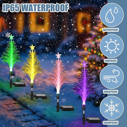 Baquler 6 Pack Solar Christmas Tree Garden Stake Lights Outdoor Waterproof Color Changing Christmas Lighted Yard Decorations Optical Fiber Xmas Pathway Lights for Lawn Patio Cemetery (7 Color Change)