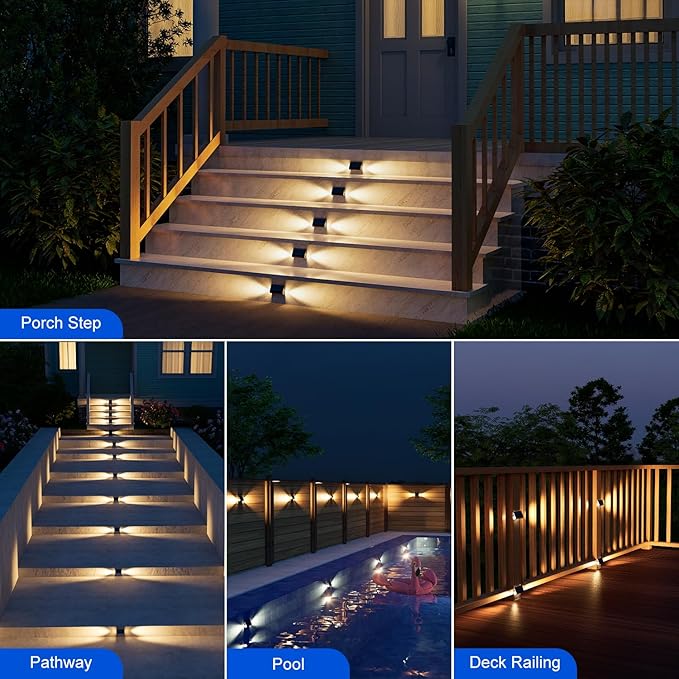 12 Pack Solar Powered Stair Lights Outdoor Waterproof Warm White Lamp for Deck Step Safety Outside Decorative LED | Lumora