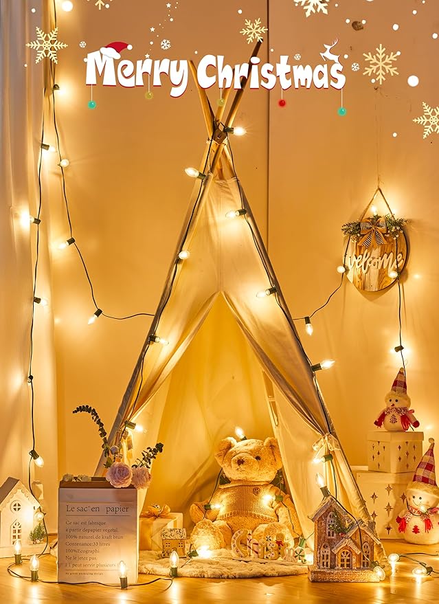 Vintage C9 LED Christmas Lights Outdoor, 100 Feet C9 String Lights with 50 Shatterproof C9 Bulbs, Waterproof | Lumora