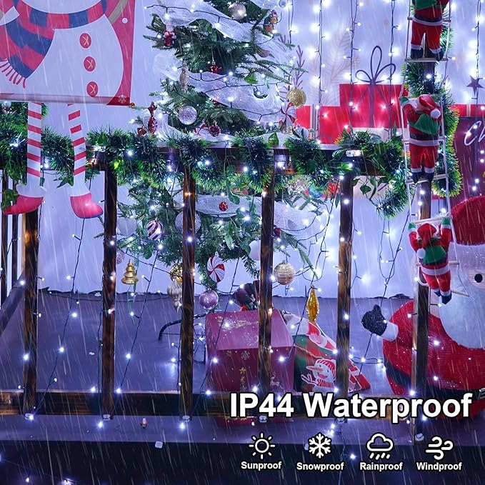 QITONG Solar Christmas Lights Outdoor Waterproof, 2 Pack Each 66ft 200 LED Christmas String Lights, 8 Modes Green | Lumora