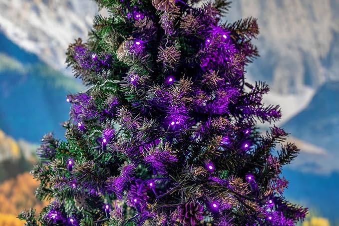 Novelty Lights 25ft Christmas String Lights, 50 Purple LED Bulbs on Black Wire, 6" Spacing, Connectable Indoor Outdoor Commercial Grade Lighting for Holidays Patio Weddings