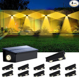 12 Pack 3-Side Solar Fence Lights Outdoor Waterproof with Warm White LED Spot Lens, for Wall, Deck, Patio, Yard | Lumora