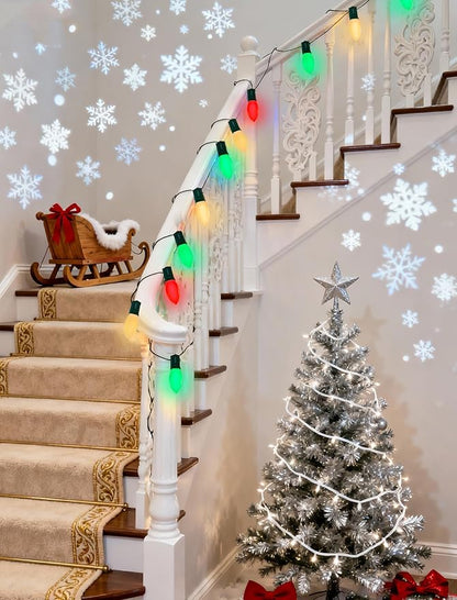 C9 LED Christmas Lights Outdoor, 25Ft Outdoor Valentine's Day Decorations String Lights with 26 C9 LED Red White Green Bulbs, Hanging Vintage Christmas Light for Garden Party Porch Pathway Roofline