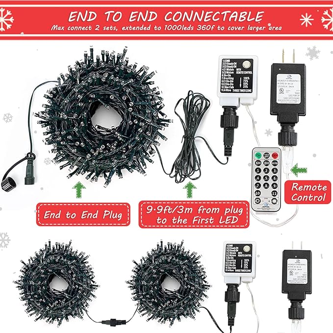 Color Changing Christmas Lights - Christmas Tree Lights - 180FT 500 LED with 11 Modes, Warm White and Multi & Color Christmas Light String, for Xmas Tree Decorations Garden Party