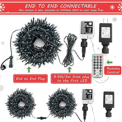 Color Changing Christmas Lights - Christmas Tree Lights - 180FT 500 LED with 11 Modes, Warm White and Multi & Color Christmas Light String, for Xmas Tree Decorations Garden Party