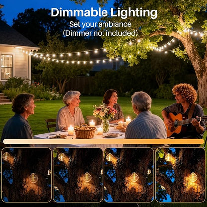 25 FT Outdoor String Lights G40 Globe Shatterproof Patio Lights,13 Plastic Edison Bulbs(1 Spare) IP65 Waterproof Dimmable LED Bulbs for Backyard Porch Balcony Party Decor, E12 Base, 2200K