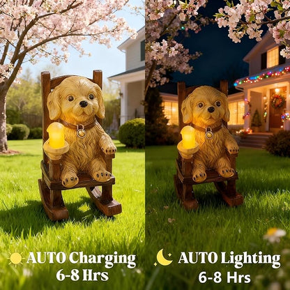 Dog Statue, Solar Garden Statues, Dog Decor with Solar Light, Outdoor Garden Decor for Yard Lawn Ornaments, Porch Patio Decor，Dog Figurines Gifts for Mom, Grandma, Women, Housewarming Presents