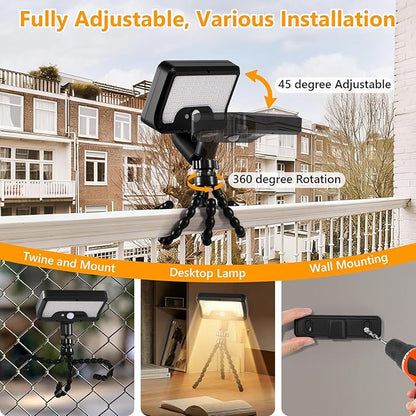 Solar Motion Lights Outdoor with Flexible Octopus Tripod, USB & Solar Powered Motion Sensor Lights with 92 LEDs(600LM,3000K), IP65 Waterproof Motion Activated Light for Fence, Camping, Gutter(2 Pack)