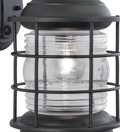 VAXCEL Hyannis 18 in. H 1-Light Textured Black Coastal Outdoor Wall Sconce Made of Durable Steel, Clear Ribbed Glass Shade, LED Compatible, Use for Exterior Porch Patio Front Door or Garage