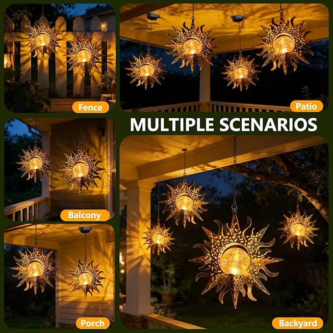 Solar Lights Outdoor Garden Decor Hanging Lanterns Decoration Metal Sunflower Gifts Waterproof for Yard Clearance | Lumora
