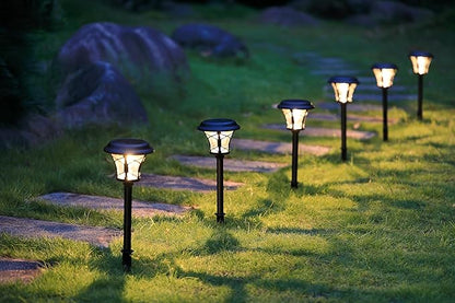 6-Pack Solar Post Lights, Outdoor Pathway & Fence Lights with Warm White 3000K LED, Auto On/Off Dusk to Dawn, Matte Black Metal & Glass, Tool-Free Installation, IP45 Waterproof [W58341]