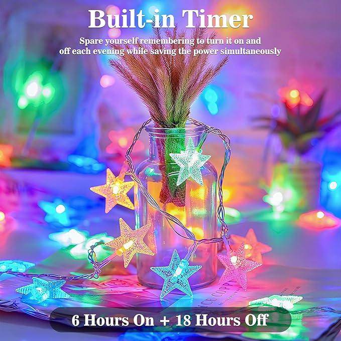 Star String Lights, 33ft 100 LED 8 Modes Star Fairy Lights Battery Operated Waterproof Indoor Outdoor for Bedroom Patio Party Wedding Tent Loft Bed Xmas Tree Decor, Multicolor