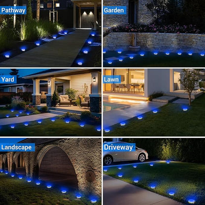 Peasur Solar Ground Lights Outdoor, 12 Pack Flat Solar Powered Disc Lights, IP68 Waterproof, Anti-Rust, Landscape Lighting for Pathway Garden Yard Lawn Walkway Landscape Driveway, Blue