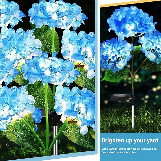 Solar Garden Lights Outdoor 28.7'' Solar Flower Lights Realistic Hydrangea Stake IP65 Waterproof Pathway Light for Outside Yard Garden Decor Style 1 Stake
