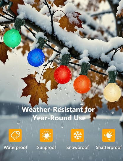 50Ft Outdoor Multicolor Christmas Lights, G40 Globe Patio String Lights with 27 Ceramic Colorful LED Bulbs(2 Spare), Outside Christmas Lights for Holiday Party Garden Backyard Roofline Xmas Decor