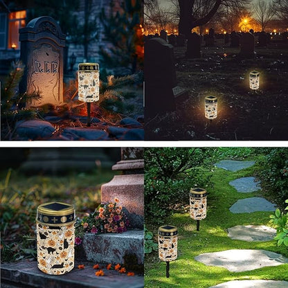 Halloween Cemetery Solar Lights for Grave Solar Lights for Cemetery Cat Solar Outdoor Lights 2 Pcs Solar Memorial Lights for Graves Decoration