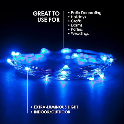 30 LEDs Blue Color String Lights Silver Wire Indoor and Outdoor 9.5 Feet Firefly Starry Fairy Lights Battery Powered for DIY, Christmas, Holidays, Party, Bedroom and Centerpieces