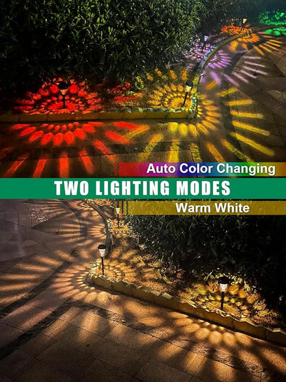 ROOR Solar Pathway Lights 2 Pack, Outdoor Solar Yard Lights, RGB Color Changing+Warm White, IP67 Waterproof LED Solar Lights for Garden Path Backyard Christmas Lawn Landscape Decorative