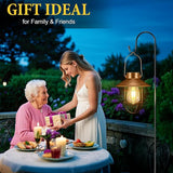 pearlstar 2 Pack Solar Lights Outdoor, Hanging Solar Lanterns with Edison Bulb and 2 x 32 Inch Shepherd Hooks | Lumora