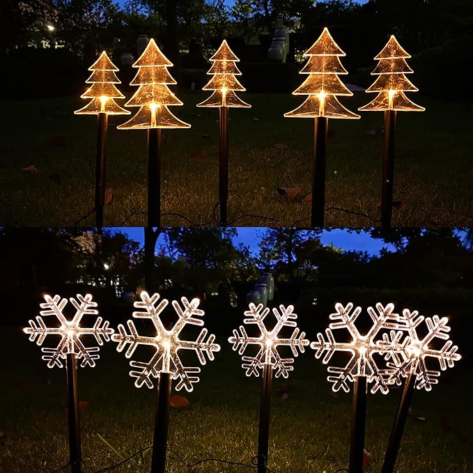 5 Pack Solar Christmas Snowflake Pathway Lights 6.3 Ft Total Outdoor Waterproof Landscape Lights Christmas Decorations for Pathway Garden Walkway Yard Lawn Patio (Warm White)