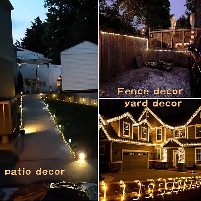 Solar Rope Light 33FT 100L IP65 Weatherproof Outdoor LED Copper Fairy String Tube Lights for Party Garden Porch Yard Home Wedding Vacation Daily Holiday Tree Decoration Lighting (Warm White)