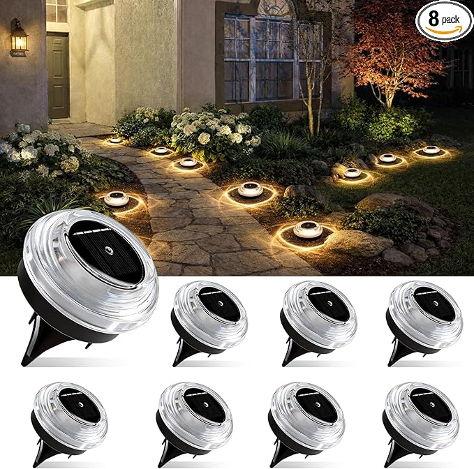 Solar Ground Lights 8 Pack Landscape Lighting 3000K Solar Lights Outdoor IP67 Waterproof Solar Garden Lights for | Lumora