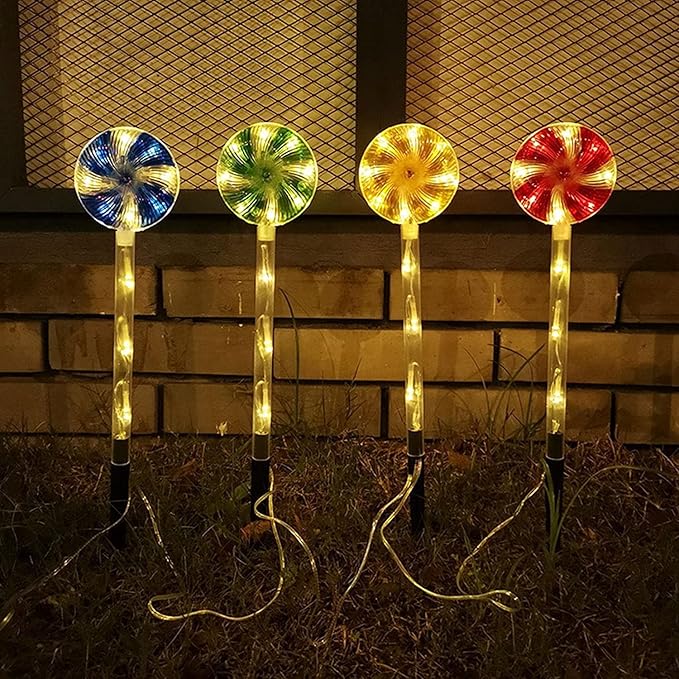 Solar Garden Lights Candy Cane Lights, 4 Cute Christmas Lollipop Pathway Lights with Stakes, Waterproof Outdoor Solar Pathway Lights for Christmas Decoration, Yard, Yard, Lawn (Color : Color)