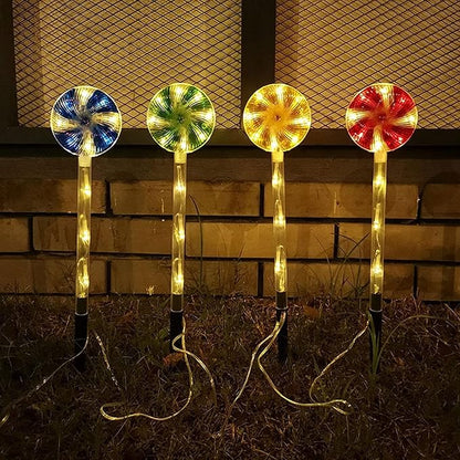 Solar Garden Lights Candy Cane Lights, 4 Cute Christmas Lollipop Pathway Lights with Stakes, Waterproof Outdoor Solar Pathway Lights for Christmas Decoration, Yard, Yard, Lawn (Color : Color)