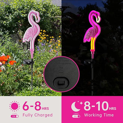 Flamingo Solar Lights Outdoor Decor, Solar Pink Flamingos Outdoor for Yard Decorations,Pink Neon Solar Flamingo Garden Lights for Outside,Pathways,Patio or Lawn Decor(2Pack)
