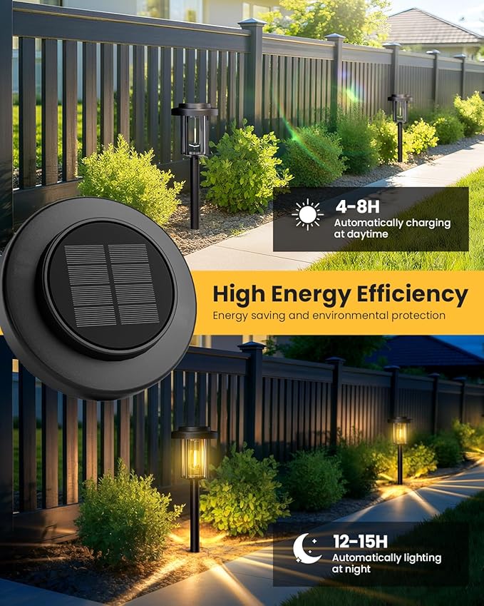 GIGALUMI Solar Pathway Lights Outdoor, 8 Pack Waterproof IP65 Solar Powered Landscape Lighting, Auto On/Off Garden Lights for Yard Lawn Patio Walkway Driveway Decor (Warm White)