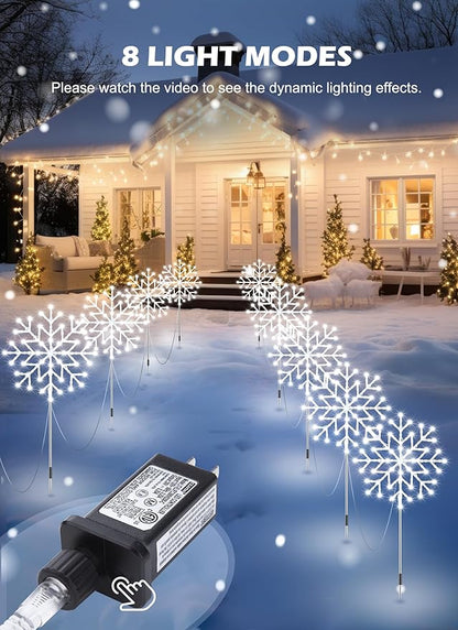 Brightown Snowflake Lights Outdoor,Total 20-Pack Snowflake Christmas Pathway Lights Outdoor Christmas Decorations Yard Sidewalk Walkway Driveway Marker Stake,Cool White