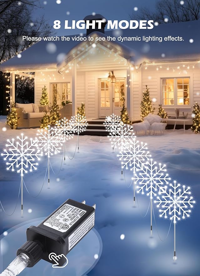 Brightown Large Snowflake Pathway Lights,Total 20-Pack 34" Outdoor Snowflake Christmas Lights Decor for Yard, 8 Modes Sidewalk Marker Stake for Driveway Walkway, IP44 Waterproof, Cool White