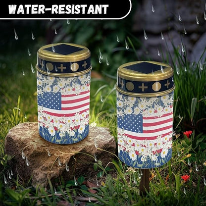 Daisy America Flag Solar Yard Light Solar Powered Light Outdoor Landscape Path Lights Patriotic Decor Solar Light for Lawn Path Walkway Waterproof Solar Light
