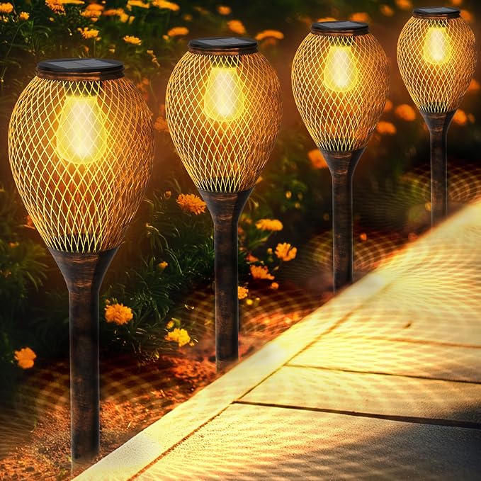 Solar Pathway Lights Outdoor, LED Solar Lights for Outside IP65 Waterproof Landscape Path Garden Decorative Lights Solar Powered Lighting for Yard Patio Walkway Driveway Decor, 4 Pack