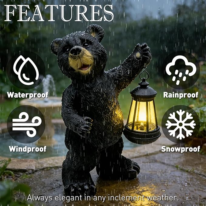 Solar Lantern Garden Statues Decor, 14" Large Outdoor Bear Figurine Lights for Yard Patio Decoration - Unique Christmas Housewarming Gift for Grandma Wowen Mom