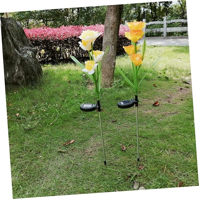 POPETPOP 2Pcs Solar Power LED Daffodil Flower Lights Lawn Insert Lights for Garden Decoration Orange Yellow White Yellow Flower Branches Energy Saving Outdoor Lighting