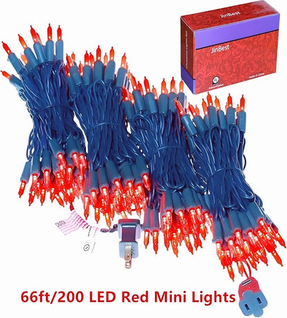 200 LED Red Christmas Lights, UL Certified and Commercial Grade Decorative Lighting String Green Wire 66 Ft, for Indoor and Outdoor Party, Patio, Trees.