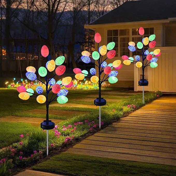 Solar Outdoor Egg Lights – 2-Pack LED Stake Pathway | Waterproof Garden Patio Yard Decor | Lighted Cracked Egg Solar Lamp | Festive Ambient Landscape Lighting for Lawn Walkway