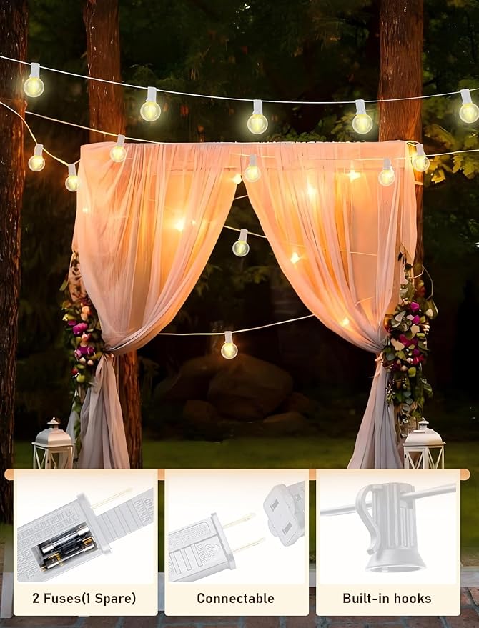 25Ft LED String Lights Outdoor, G40 Globe Patio Lights with 27 Shatterproof LED Bulbs, Waterproof Dimmable Hanging | Lumora