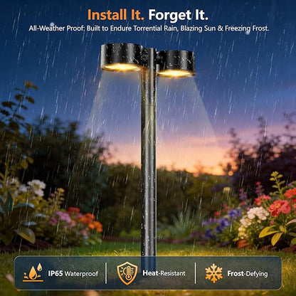 2X Brighter Solar Pathway Lights Outdoor, 150° Adjustable Dual-Head 18 LED Solar Lights Outdoor Waterproof, Up to 15 Hrs Auto On/Off Landscape Path Lights for Yard Garden Driveway Lawn, 4 Pack