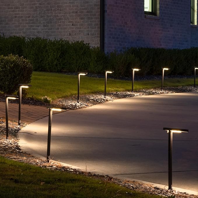 Gama Sonic Contemporary Black Square Solar Garden Light, Heavy Duty Cast Aluminum 80 Lumen with Bright White and Warm White LED Options, 26.75 in Tall for Sidewalk, Pathway, 4-Pack 117iP490080