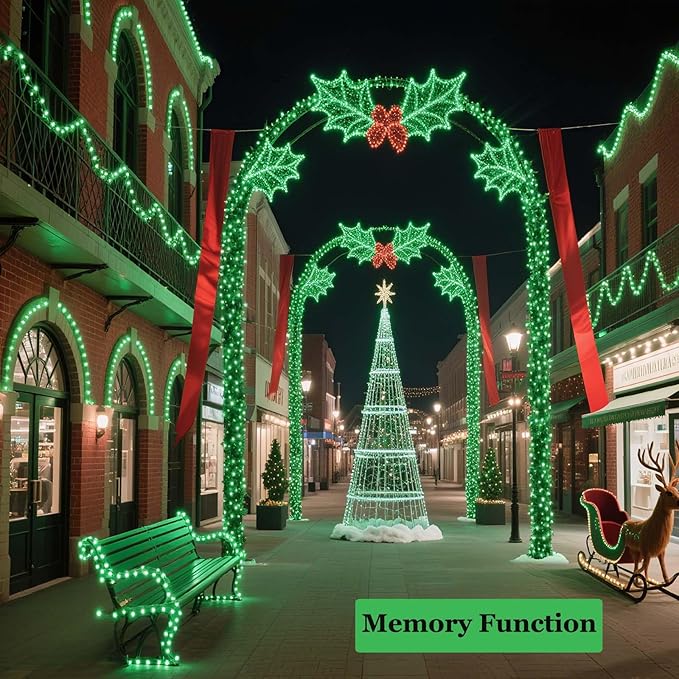 Tcamp 306FT 1000 LED Green Christmas Lights, 8 Modes Christmas Tree Lights with Timer Memory Function, Green Wire Starry Fairy String Light for Xmas Tree Outdoor Indoor Decor