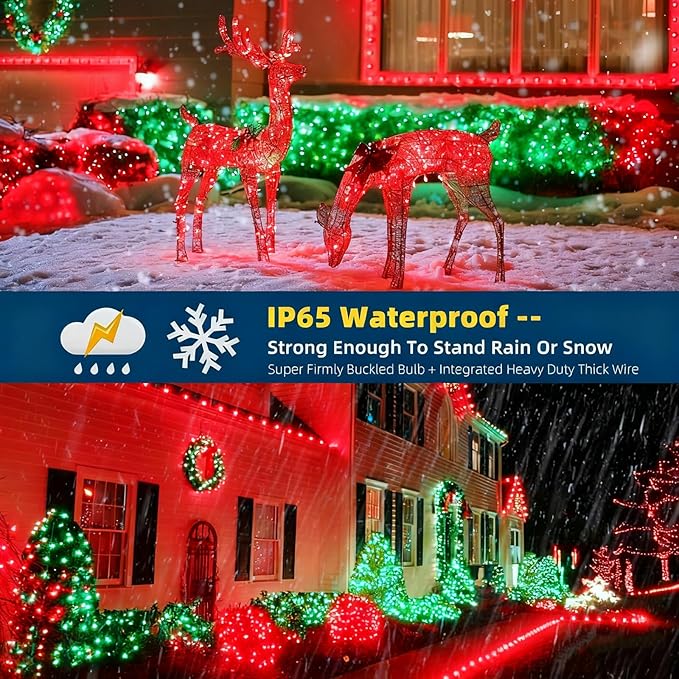 105FT 300 LEDs Red Green Christmas Lights Outdoor Indoor, Christmas Tree Lights Party Decorations, 8 Lighting Modes | Lumora