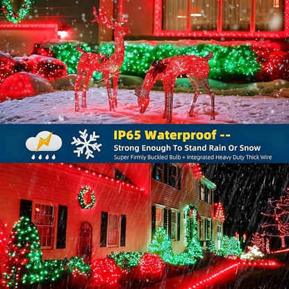 105FT 300 LEDs Red Green Christmas Lights Outdoor Indoor, Christmas Tree Lights Party Decorations, 8 Lighting Modes with Timer & Memory Function