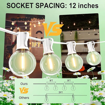 SUFEIMAS Outdoor String LED Patio Lights - 75Ft Outside Waterproof Light with Remote Dimmable 75 G40 Shatterproof Bulb Connectable Hanging Outdoor Lighting for Backyard Porch Party 12 inch Bulb Apart